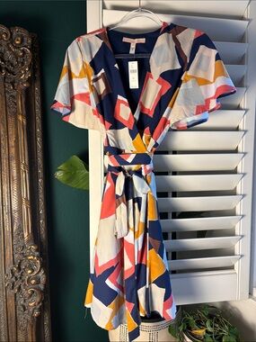 NWT Anthropologie Hutch Blaise Geometric Wrap Mini Dress Multi Color, Size MP